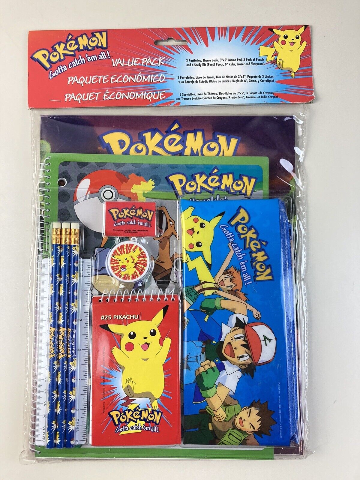 Vintage New 1999 Pokemon Value Pack - Nintendo Item # 4098 - Study Kit / Folders