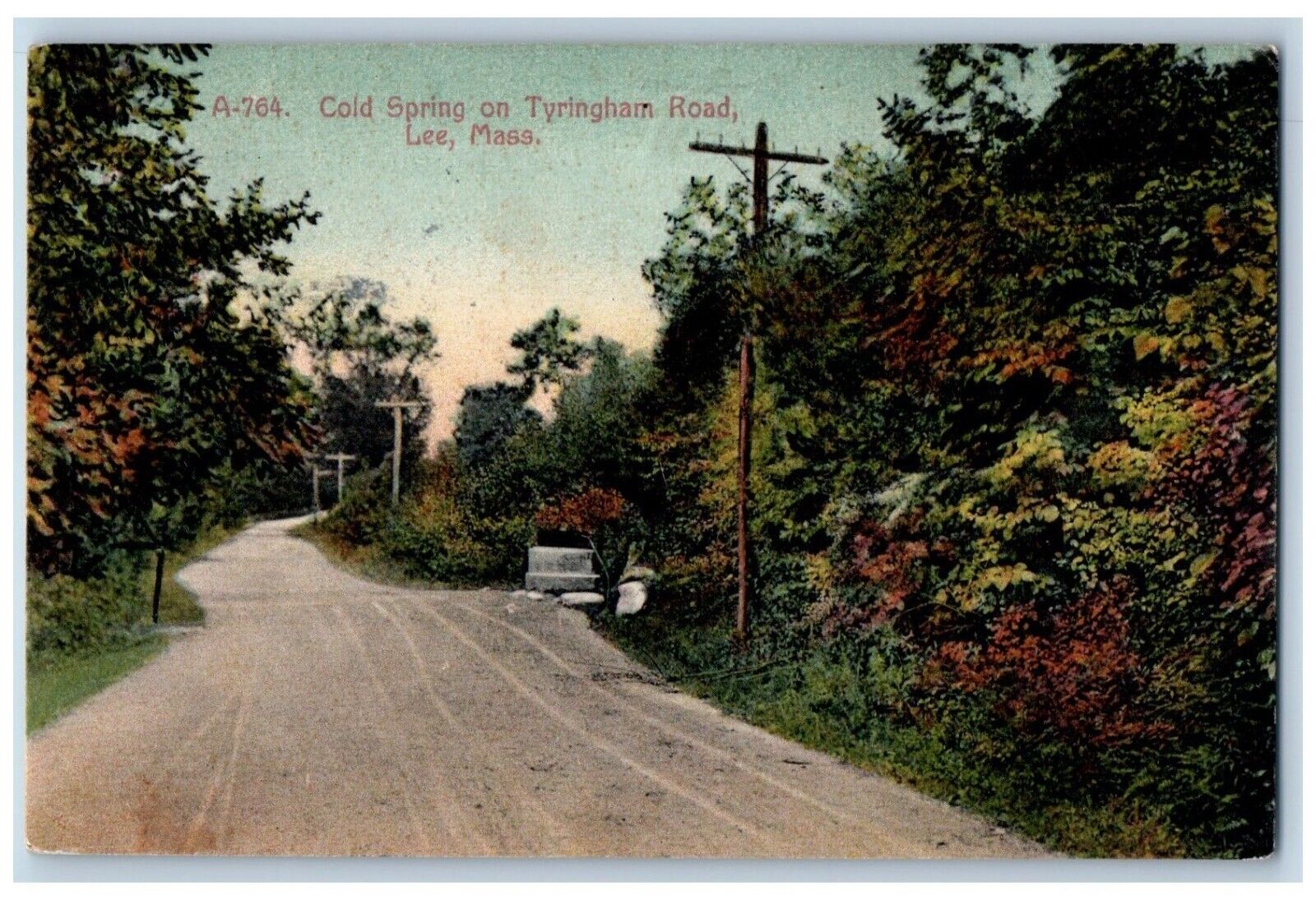 Lee Massachusetts MA Postcard Cold Spring On Tyringham Road Dirt Road 1914
