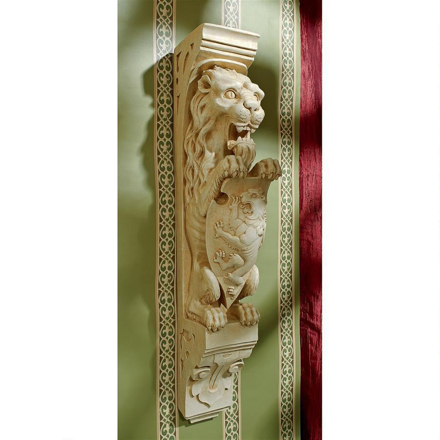 Medieval Gothic Antique Replica Lion and Shield Royal Beast Wall Sculpture Decor