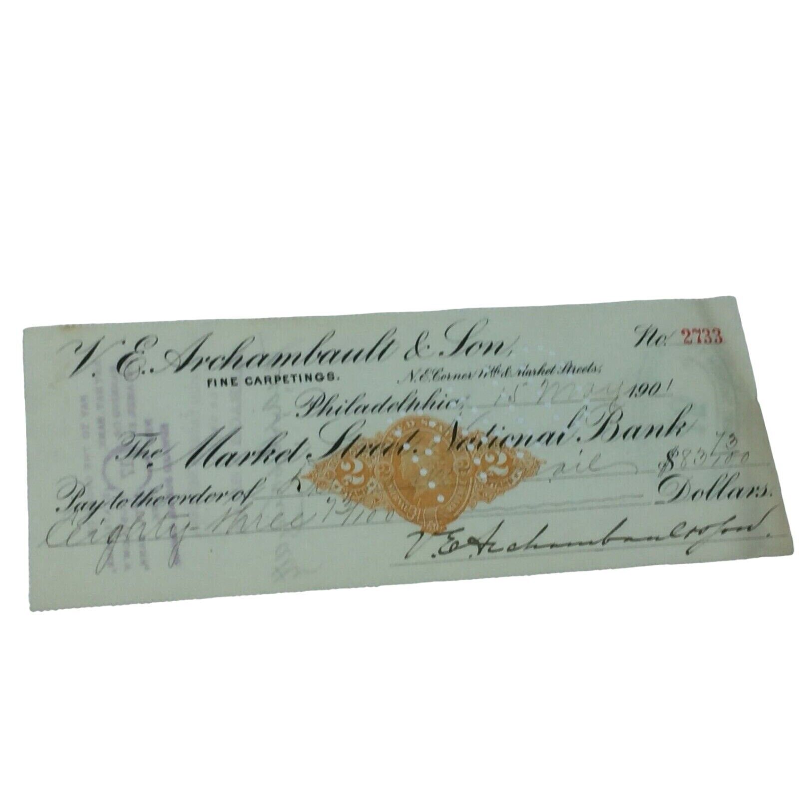 Antique Cancelled Check 1901 Philadelphia  24874