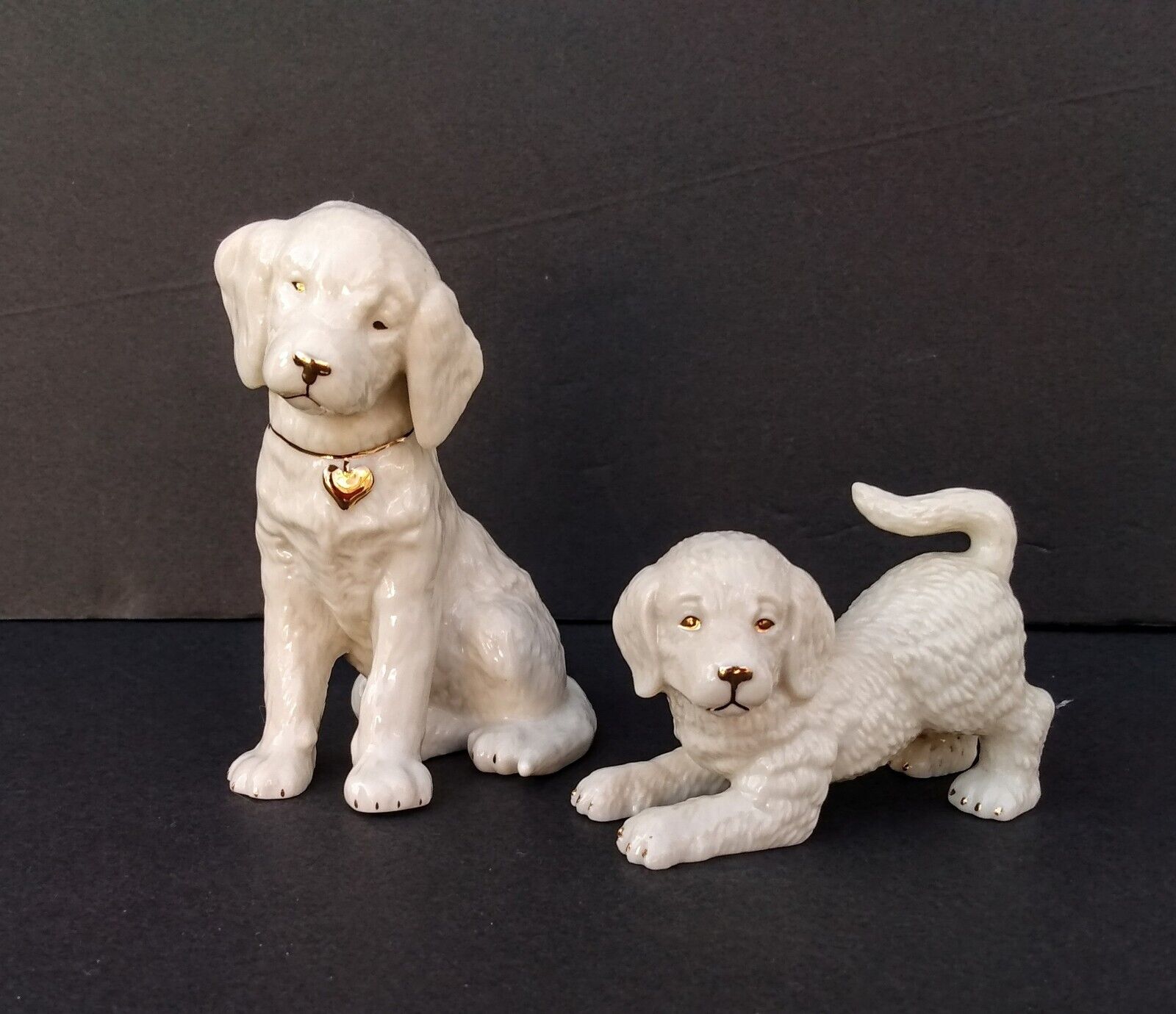 Lenox Set Of 2 Retrievers Dog And Puppy W/ 24k Gold Accents