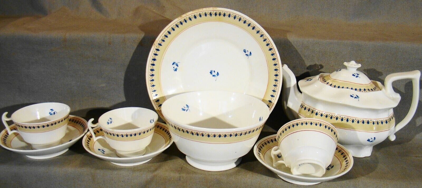 Antique Staffordshire 9 Pieces Porcelain Blue Sprig Part Tea Service 1812-30\'s