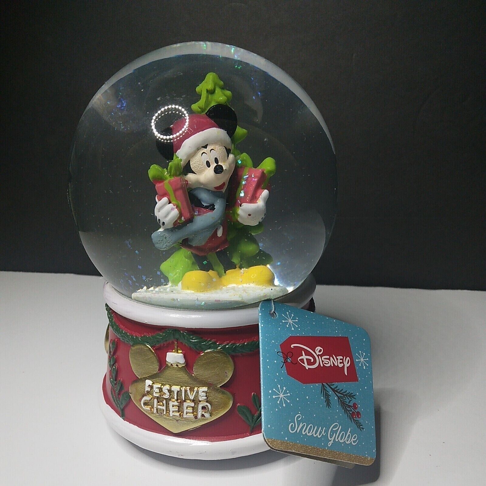 Set of 2 FULL SIZE Mickey Mouse Festive Cheer Musical Snow globes