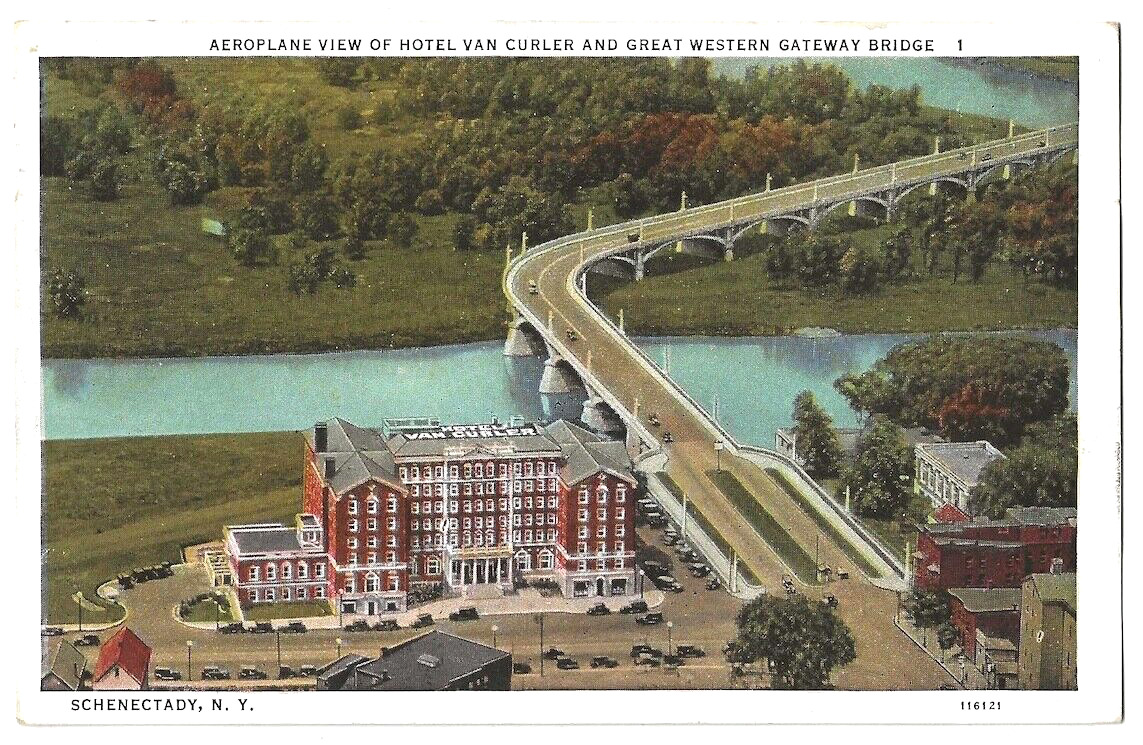 Schenectady New York c1920\'s Hotel Van Curler, Great Western Gateway Bridge
