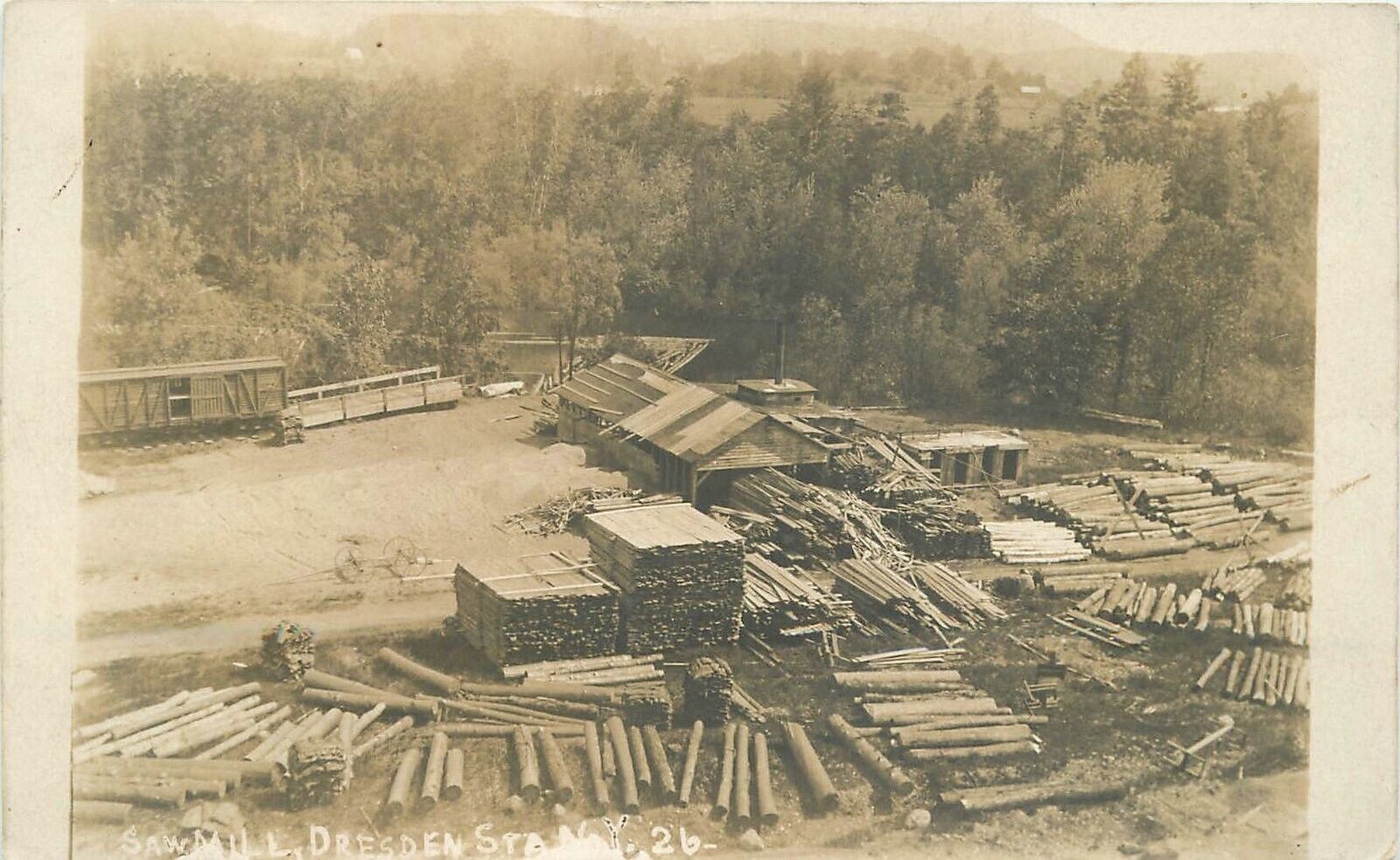Postcard RPPC New York Dresden Station Logging Lumber sawmill C-1910 23-2382