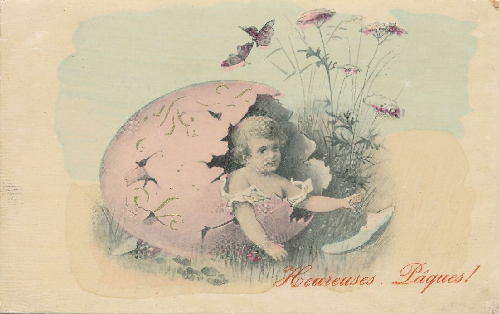 EASTER - Child Hatching From Egg Heureuses Paques Happy Easter Postcard - 1906