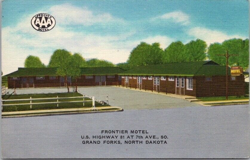 c1950s GRAND FORKS, North Dakota Postcard FRONTIER MOTEL Hwy 81 Roadside Linen