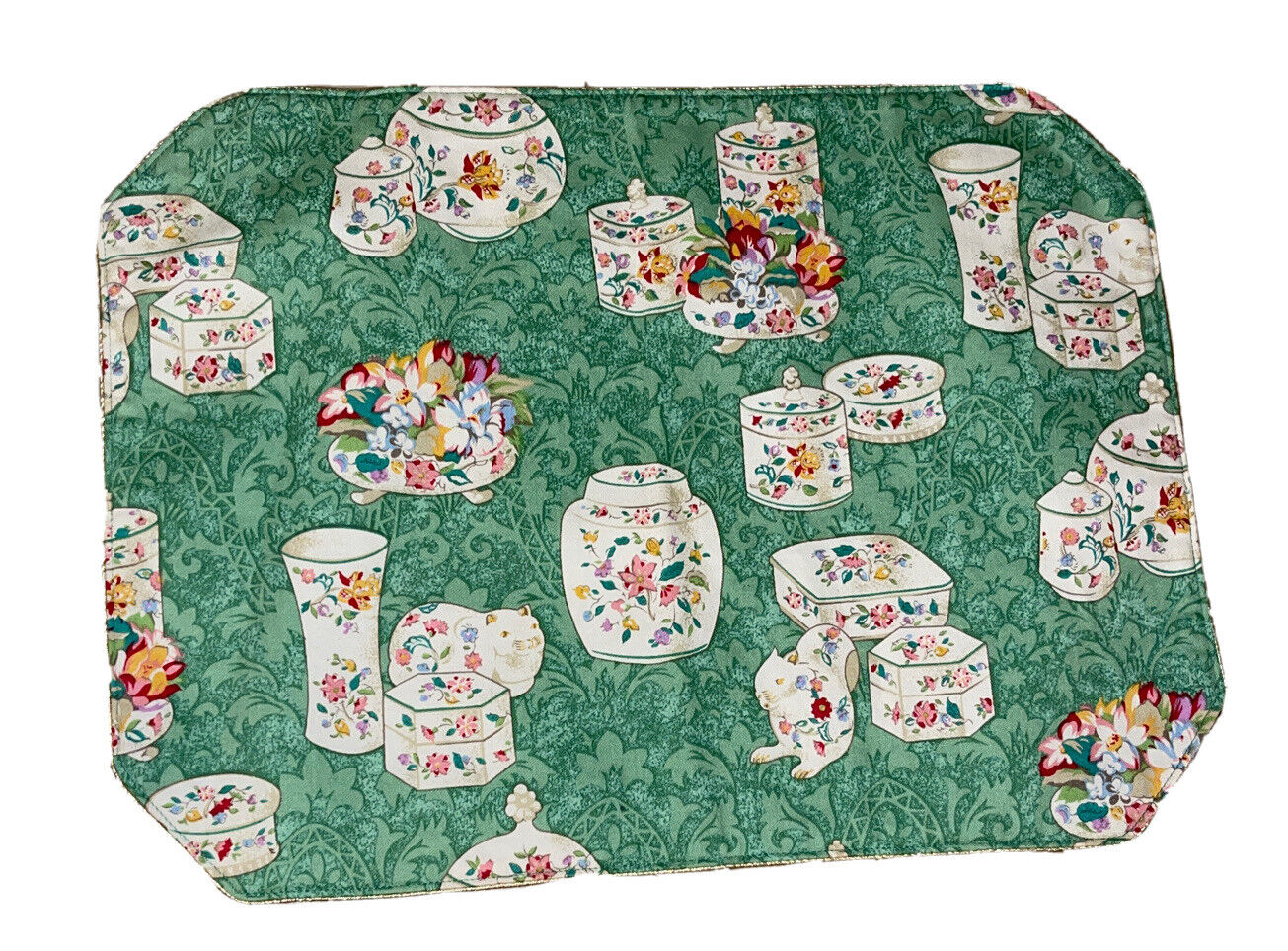 Vintage Minton Placemat Place Mat Mattes Fabric Green 16x12”
