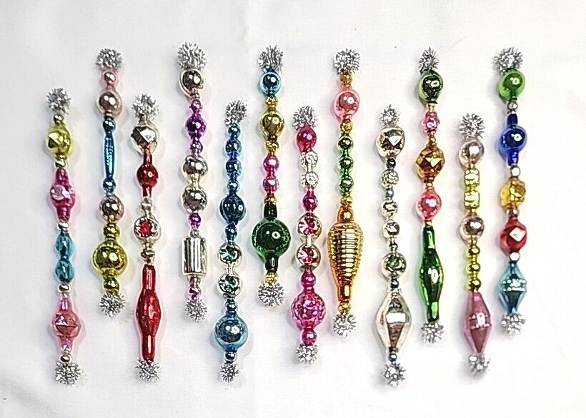 ✨️🌷12 Fun Vtg Mercury Glass Garland Icicle Bead Christmas Tree Ornaments 4~4.5\