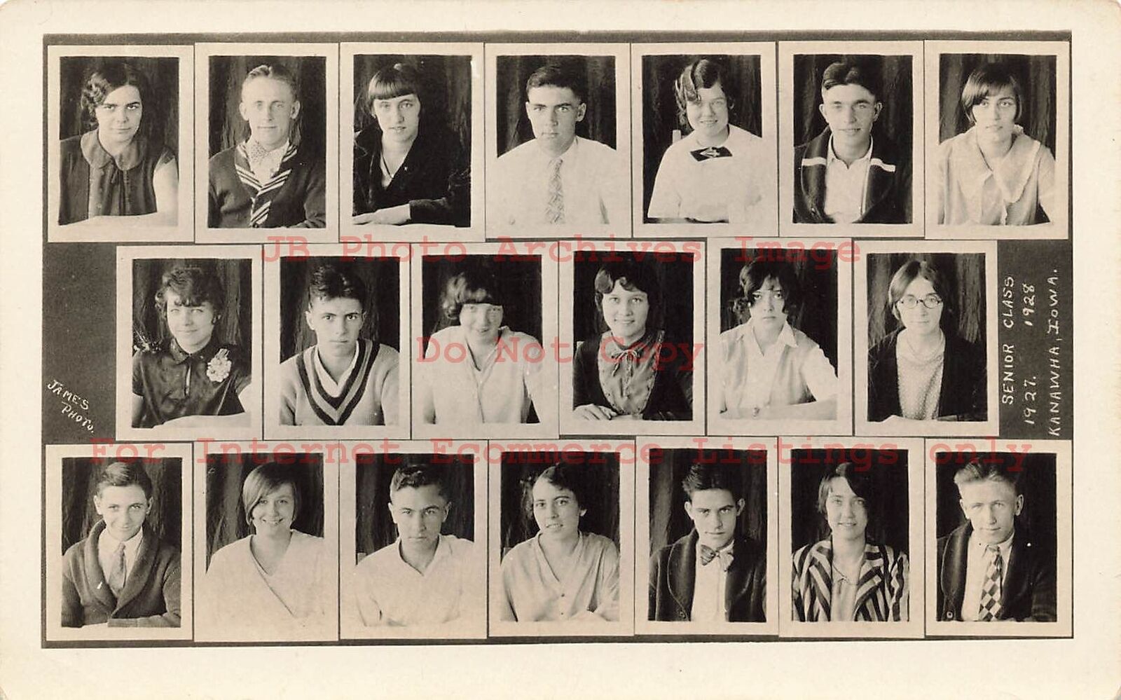 IA, Kanawha, Iowa, RPPC, 1927-1928 High School Senior Class, James Photo