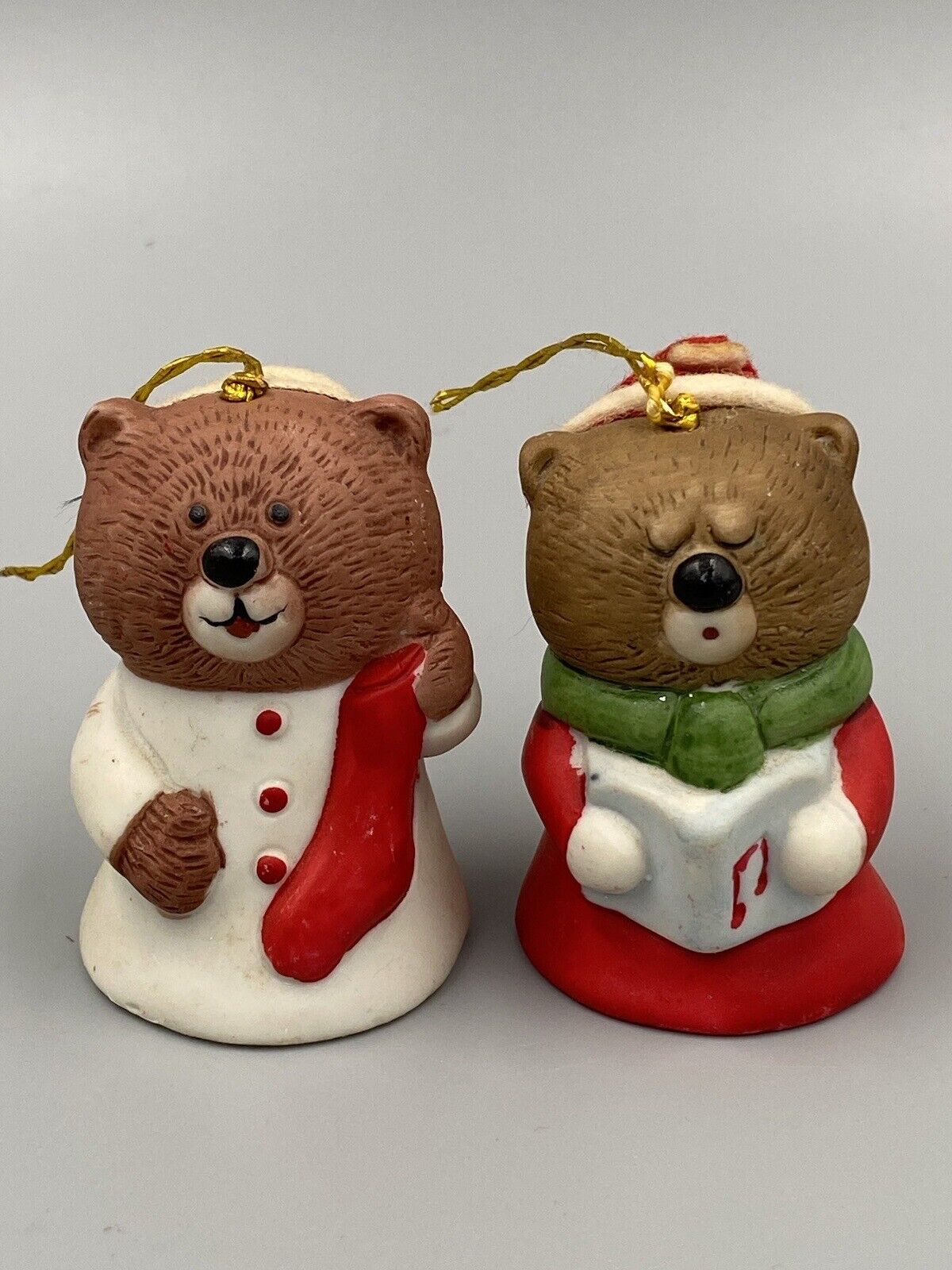 Set Of 2 Vintage Lil Chimers Christmas Ornaments JASCO Teddy Bear Bells