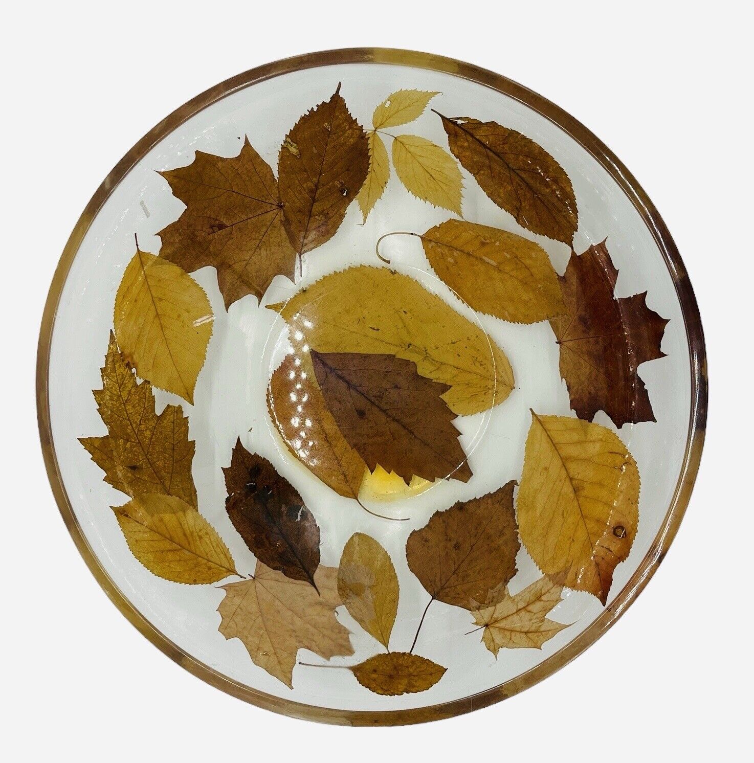 Vintage Italian Resinplast Bowl Leaves Acrylic Resin 10.75” Unique & RARE
