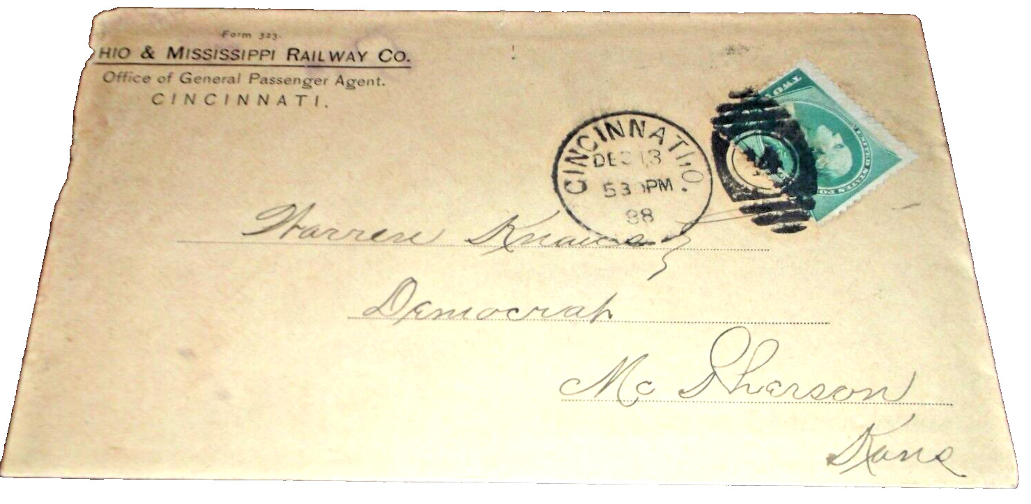 DECEMBER 1888 OHIO & MISSISSIPPI RAILWAY COMPANY ENVELOPE B&O PREDECESSOR