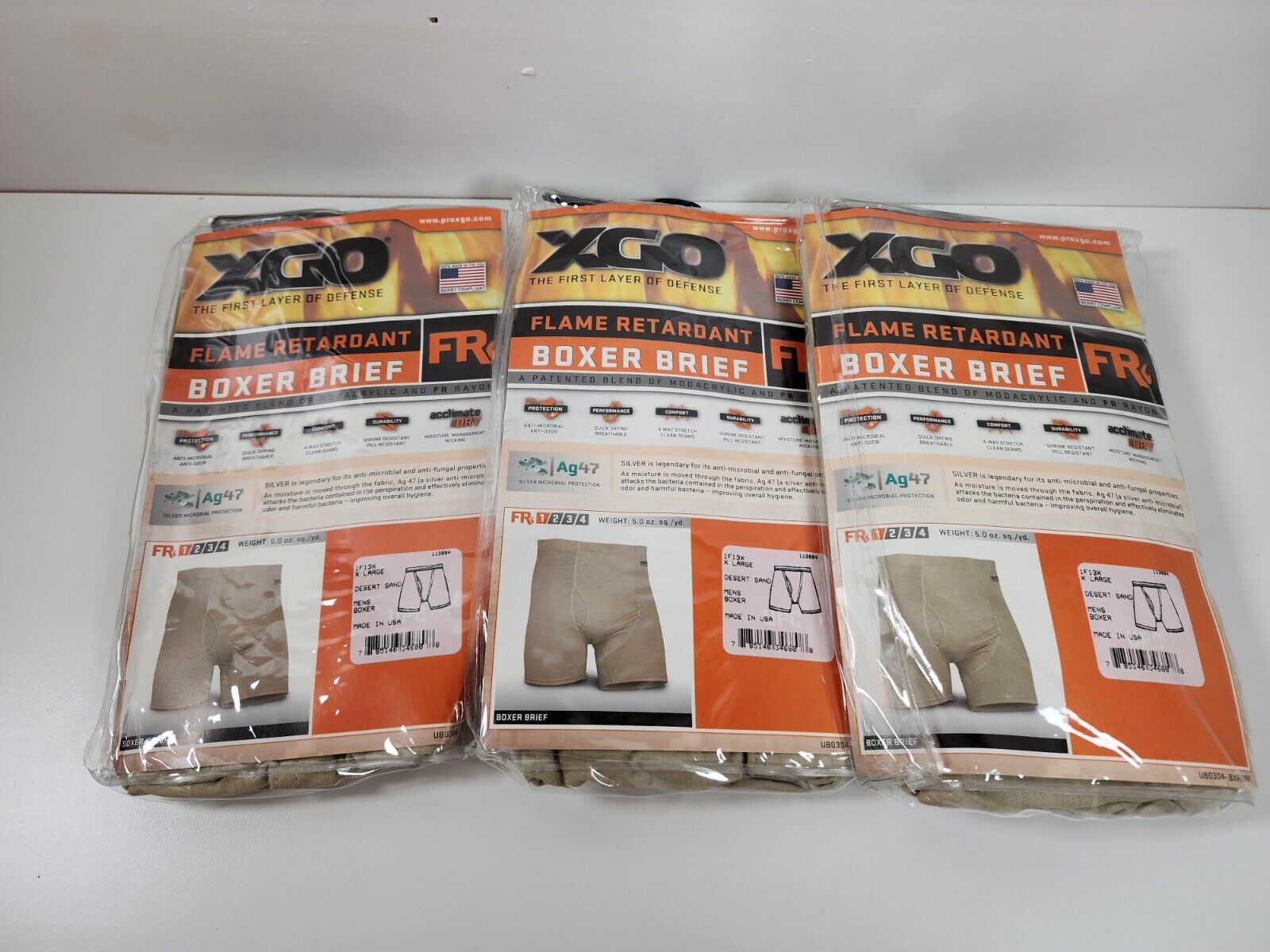 3 Pair XGO Flame Retardant Boxer Brief Men X-Large Antimicrobial Odor Free NEW