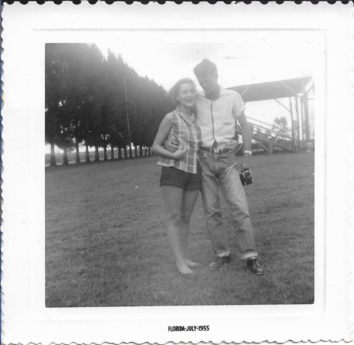 Young Couple Photograph Outdoors Vintage Fashion 1955 Florida 4 x 4
