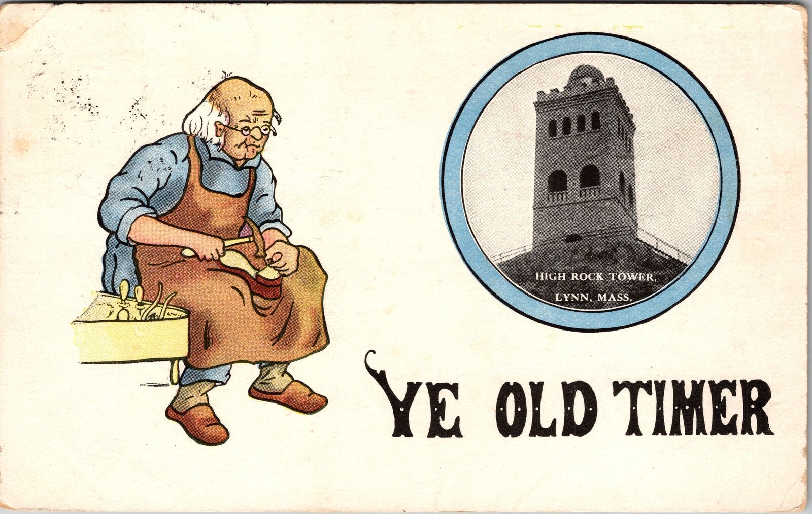 Lynn MA-Massachusetts, High Rock Tower, Ye Old Timer, c1907 Vintage Postcard