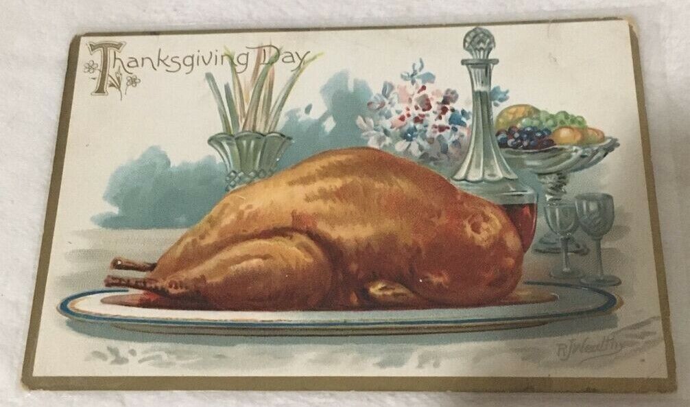 Tucks Rapheal Vintage Thanksgiving Greetings Postcard Antique  Turkey  Table