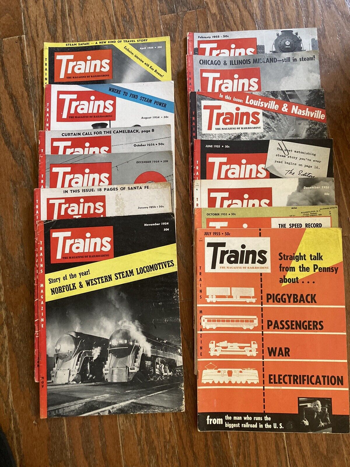 LOT OF VINTAGE “TRAIN”  MAGAZINES -1954-1955 ISSUES