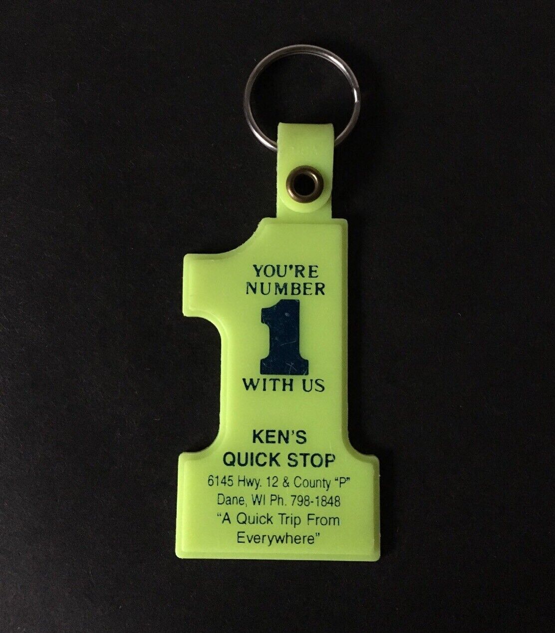Vintage Keychain KEN’S QUICK STOP Key Ring #1 Fob DANE, WI. Made In USA