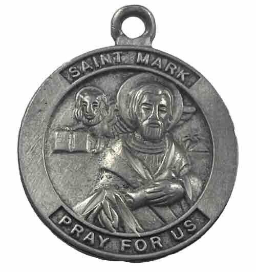 Vintage Catholic St Mark Pewter Tone Religious Medal