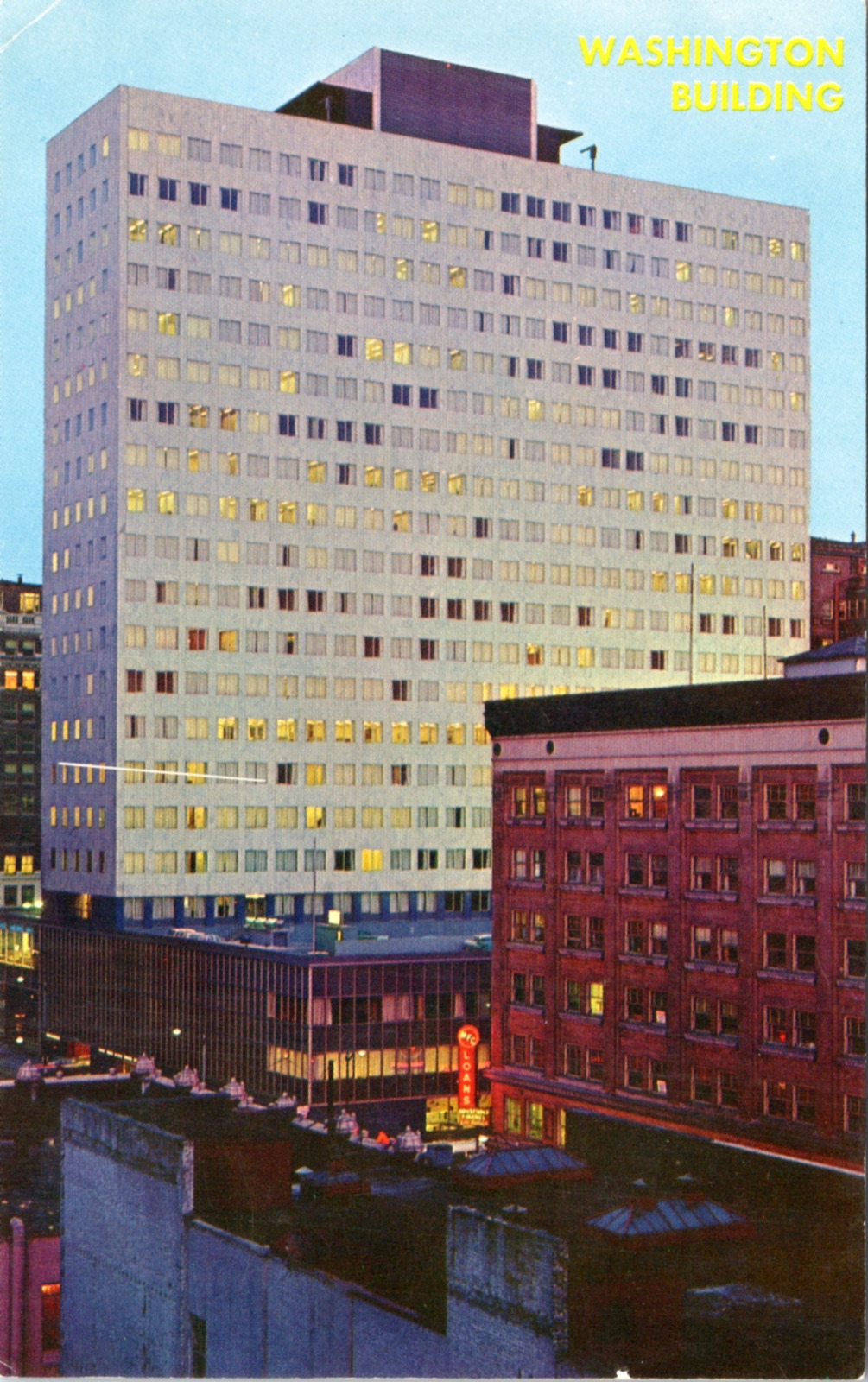 Postcard WA Seattle - Washington Building at dusk