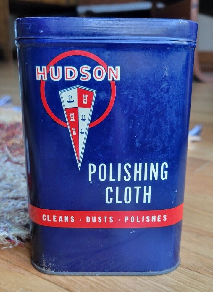 VINTAGE HUDSON Motor Car Polishing Cloth Can Tin - GREAT CONDITION