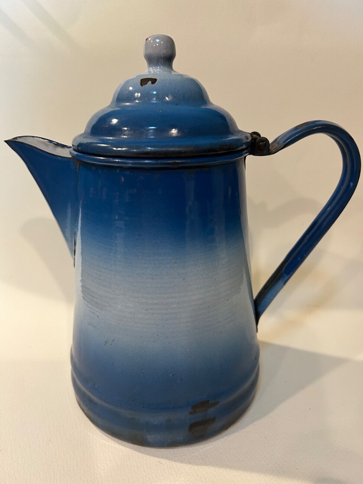 Antique French Enamelware Blue Ombre Coffee Pot Vintage Beautiful