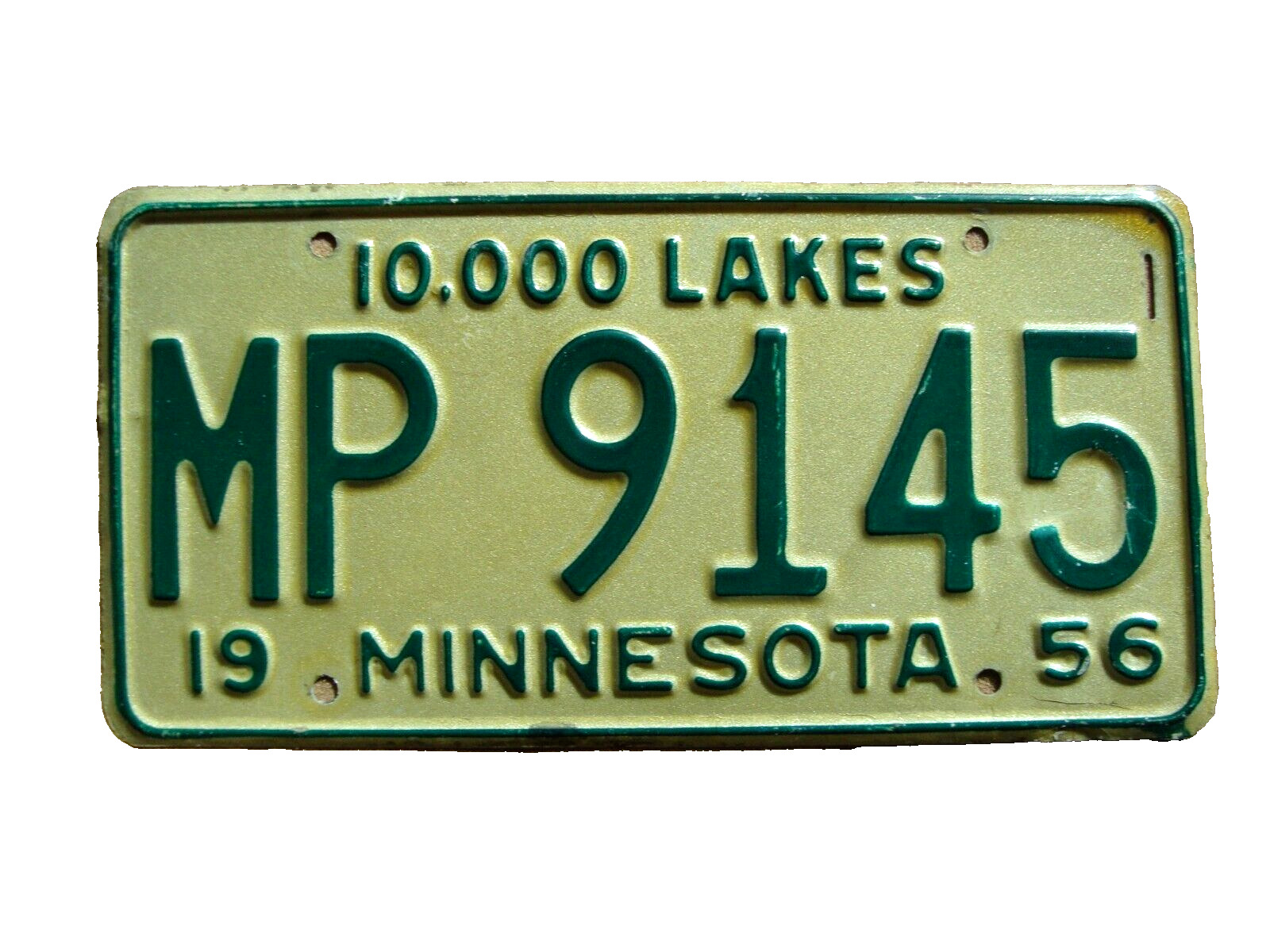 1956 Minnesota 10,000 Lakes vintage license plate in original condition MP 9145