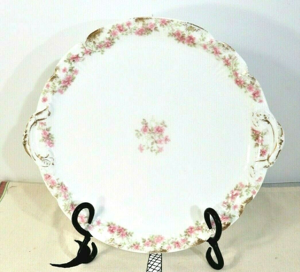 Gerard Dufraisseix & Abbot (GDA) French LIMOGES Pink Roses Cake Plate 10 1/4\