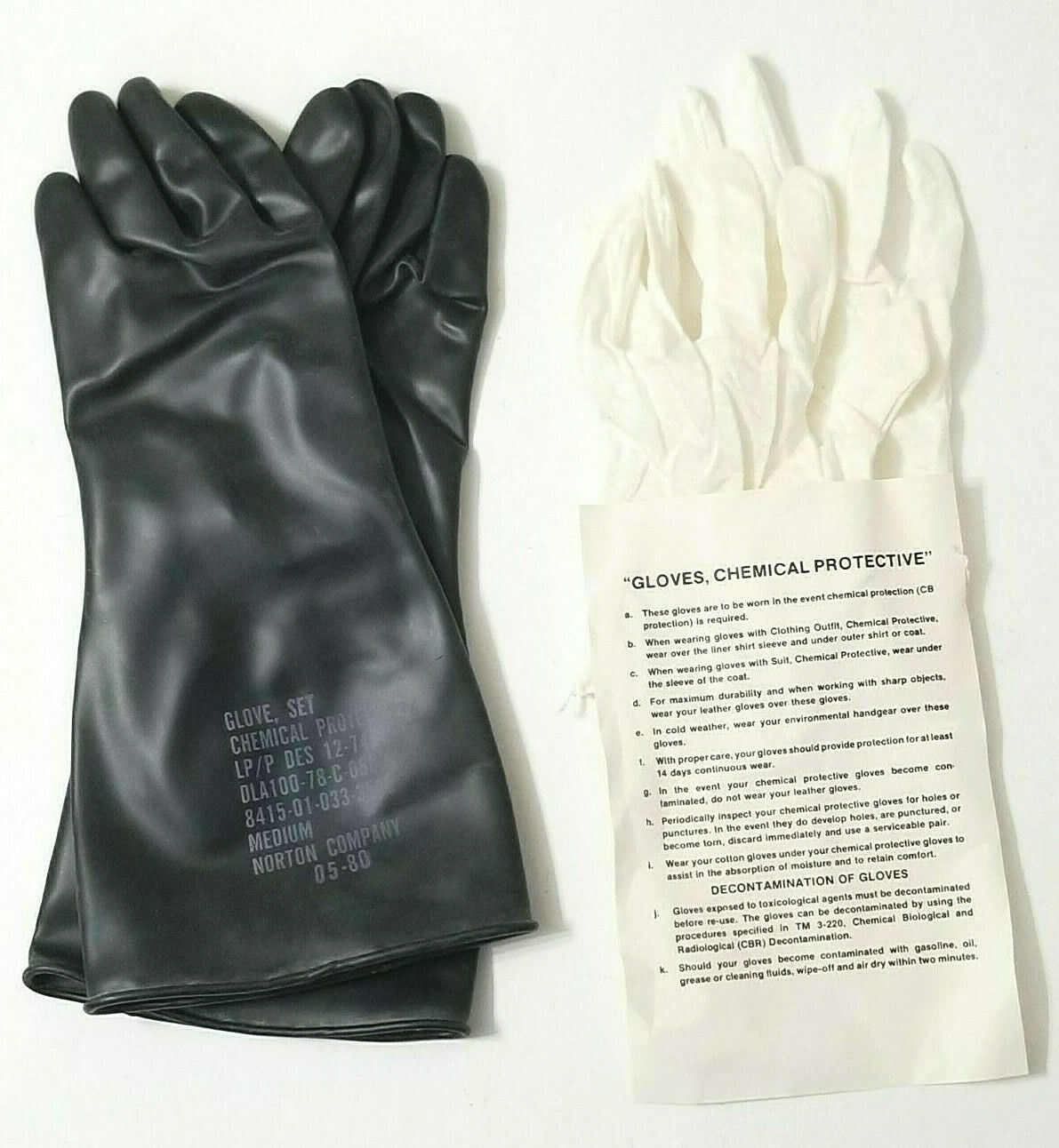 USGI Chemical Protective Rubber Gloves With Cotton Inserts Medium 