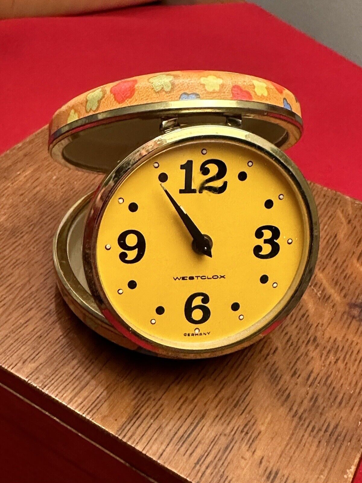 Vintage Westclox Travel Alarm Clock Germany Round Orange WORKING