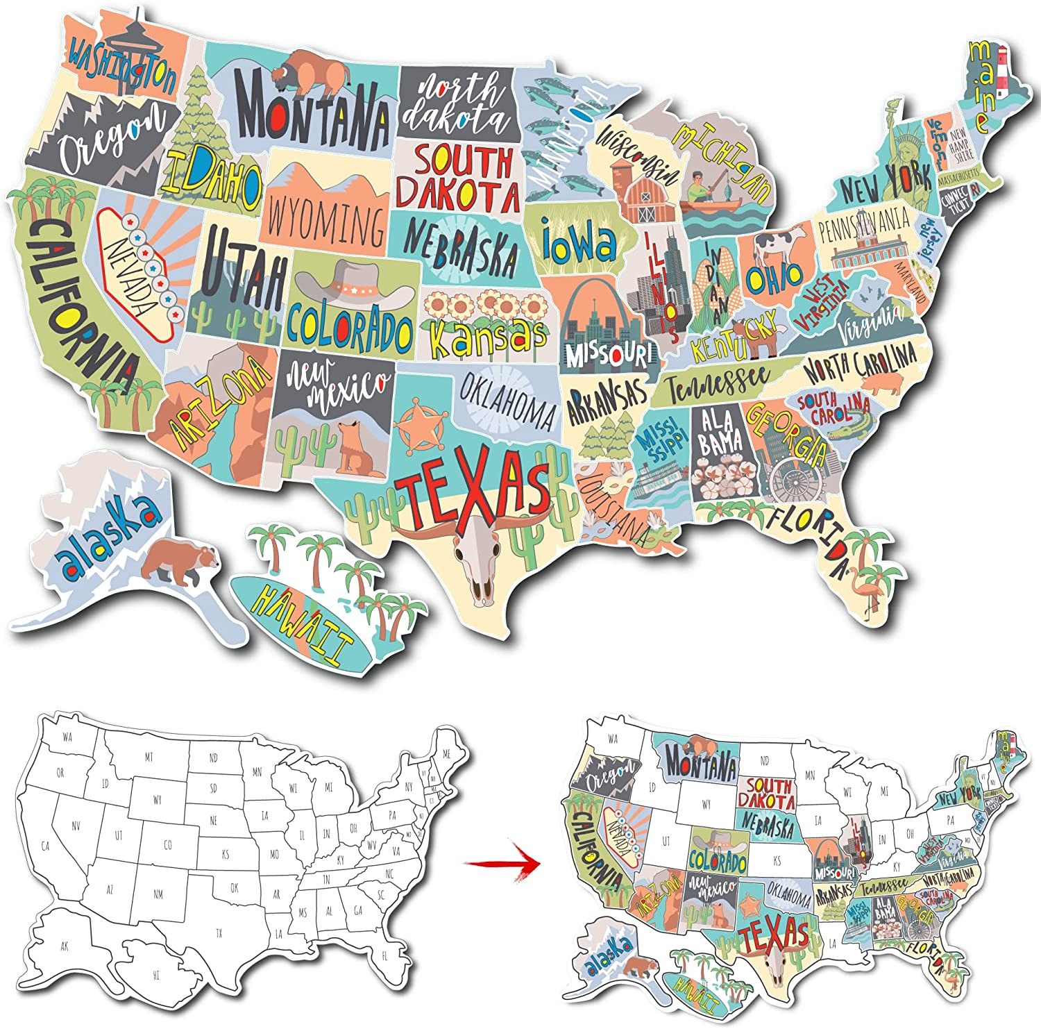 RV State Sticker Travel Map of the United States | 50 States Stickers of US | Vi