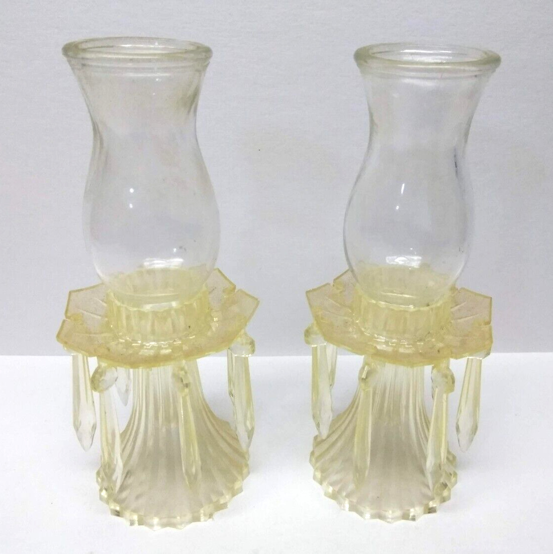 Vintage Plastic Candle Sticks Holders w/ Prisms & Glass Chimney Dart NYC 16
