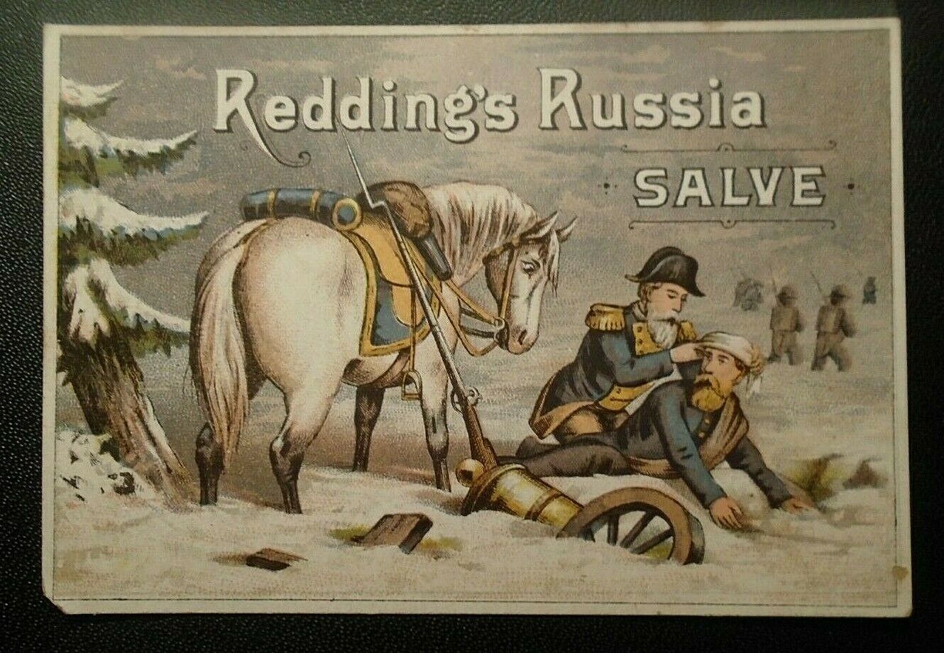 graphic  Victorian trade card advertising Redding's Russia Salve