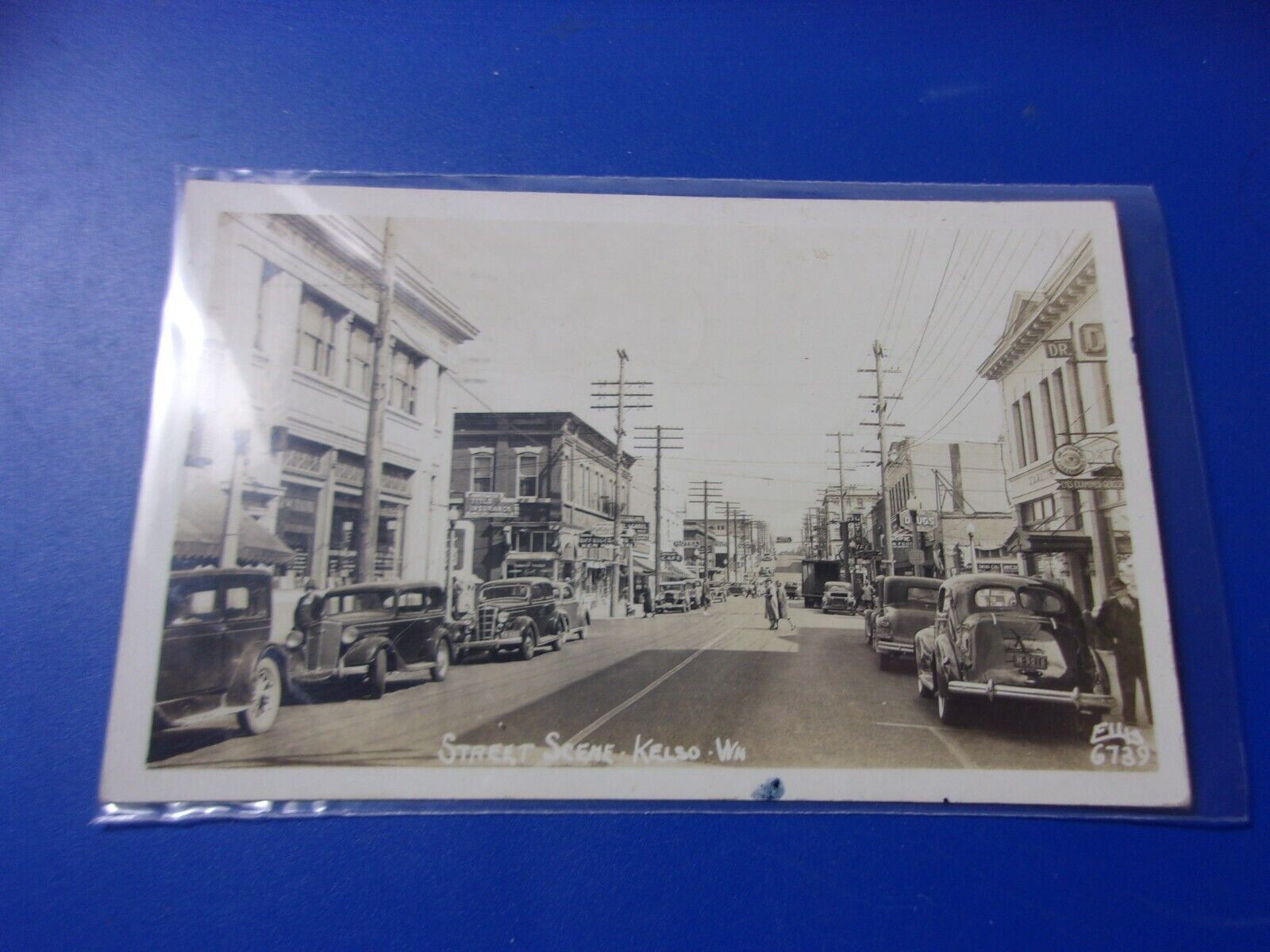 1940\'s Vintage Downtown Street Scene Old Postcard Kelso WA Cars Buildings Photo