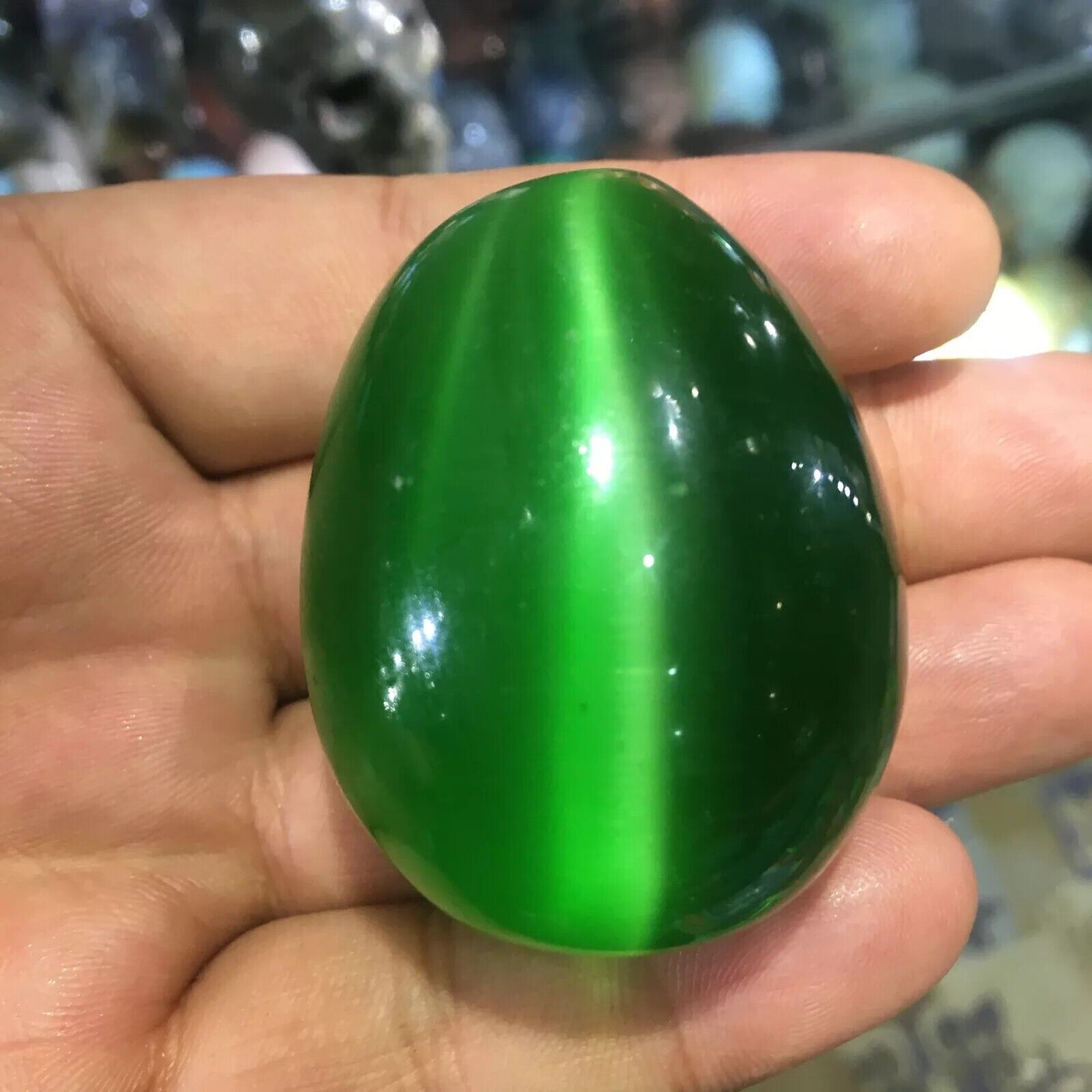 30x40MM Green cat's eye Egg Sphere Healing Crystal Specimen Rock Stone 1pc