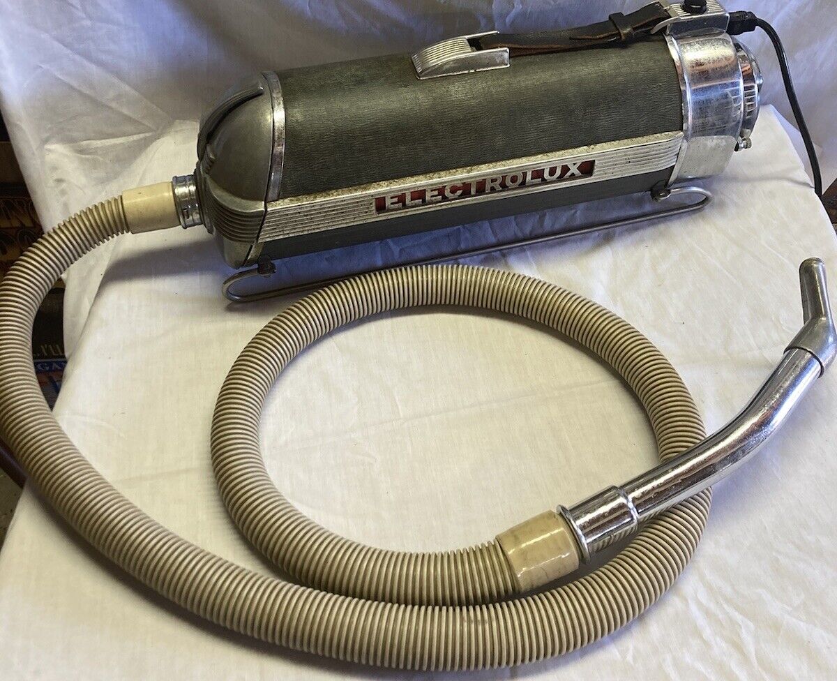 RARE Vintage Electrolux Canister Sled Vacuum W/ Hose & Cord & Attachment WORKS
