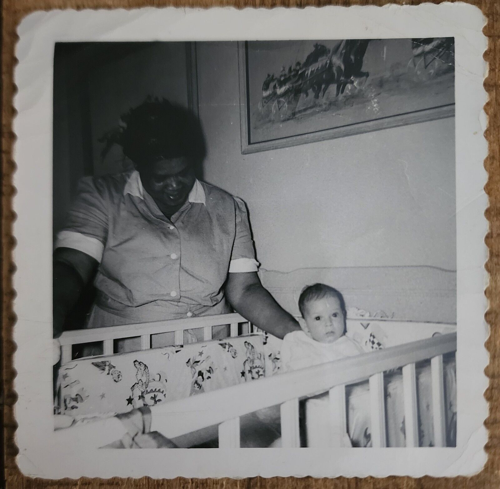 African American Nanny in Uniform and Baby~Vintage Snapshot Photo 3.5x3.5 in