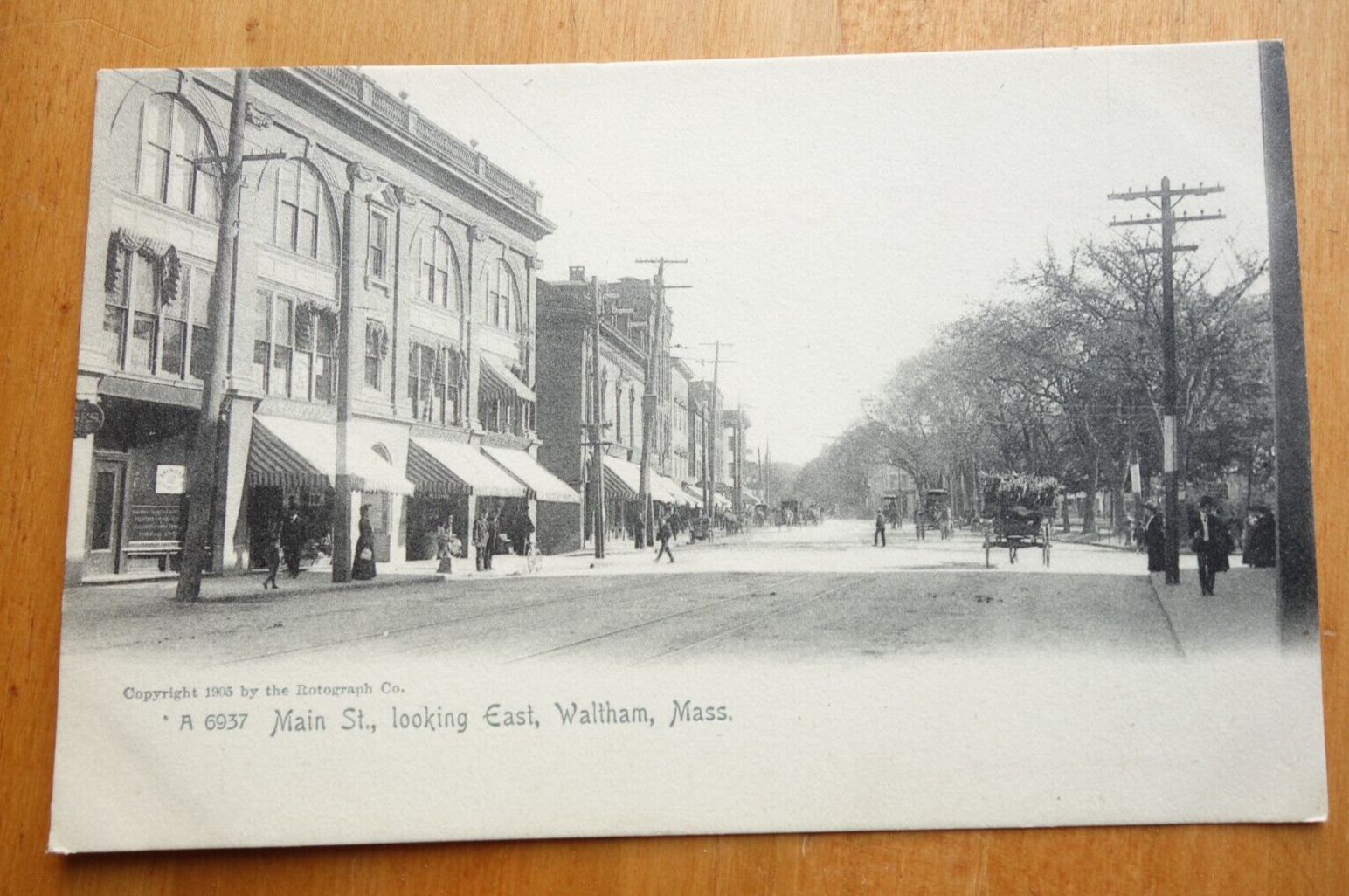 Main St, Waltham MA Mass undivided Rotograph postcard