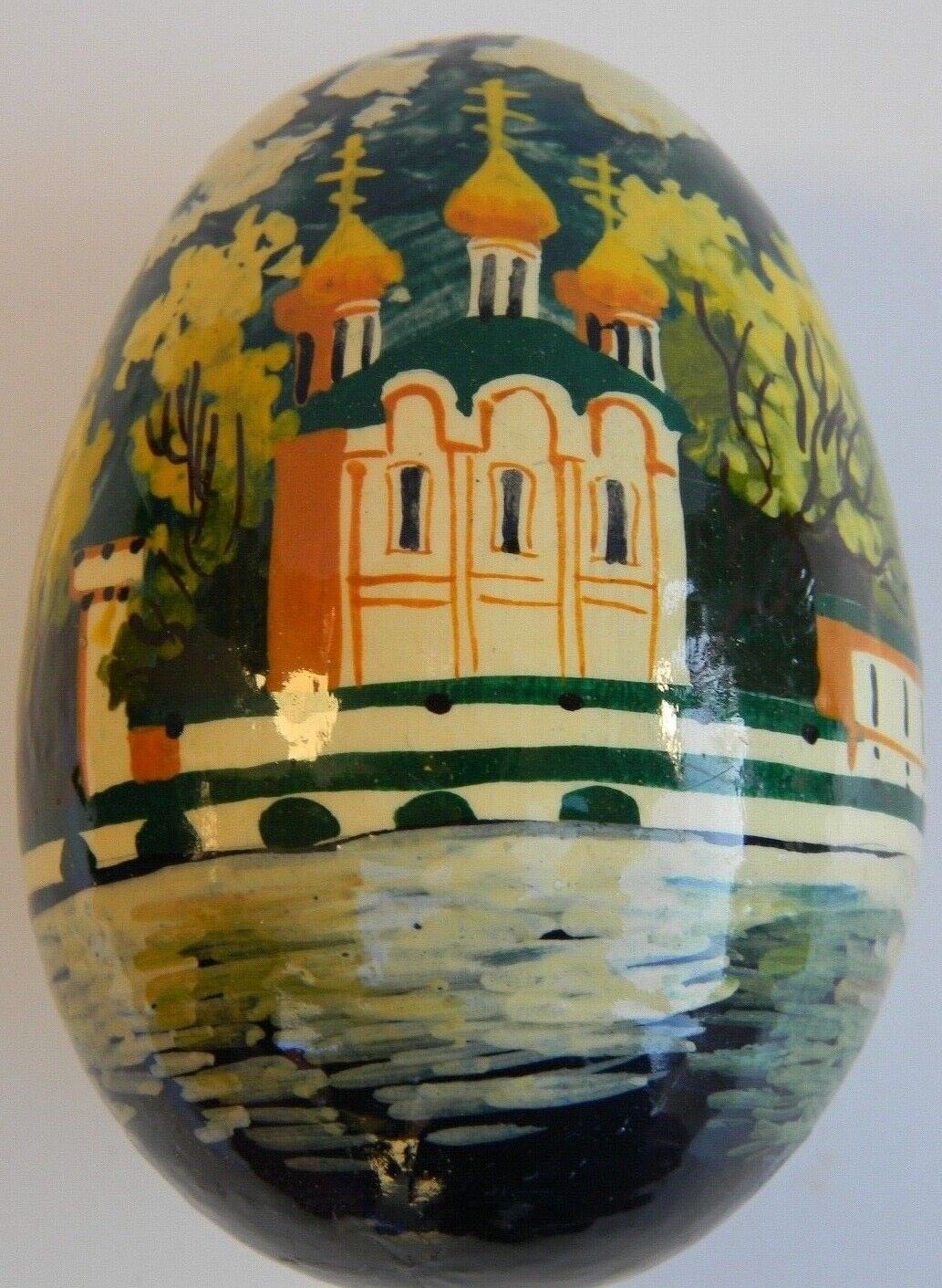 Russia Palekh Lacquer Hand Painted Russian Church,EGG