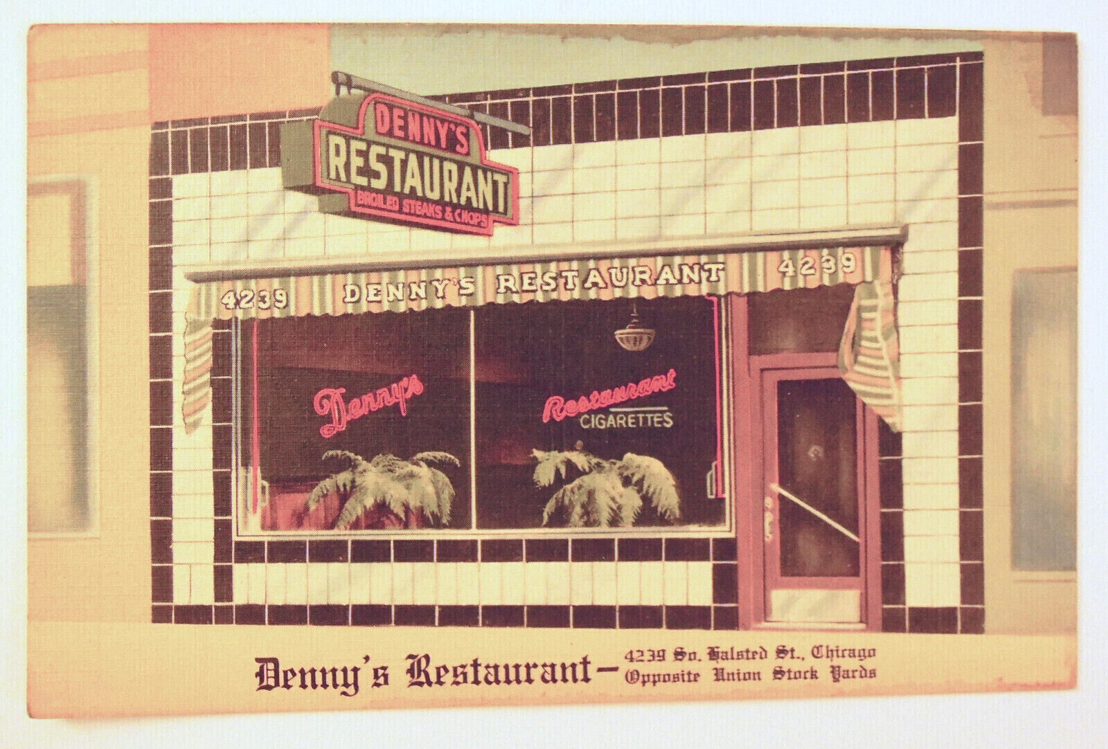Denny\'s Restaurant Halsted Chicago Illinois Vintage Postcard 1910s 20s Unposted 