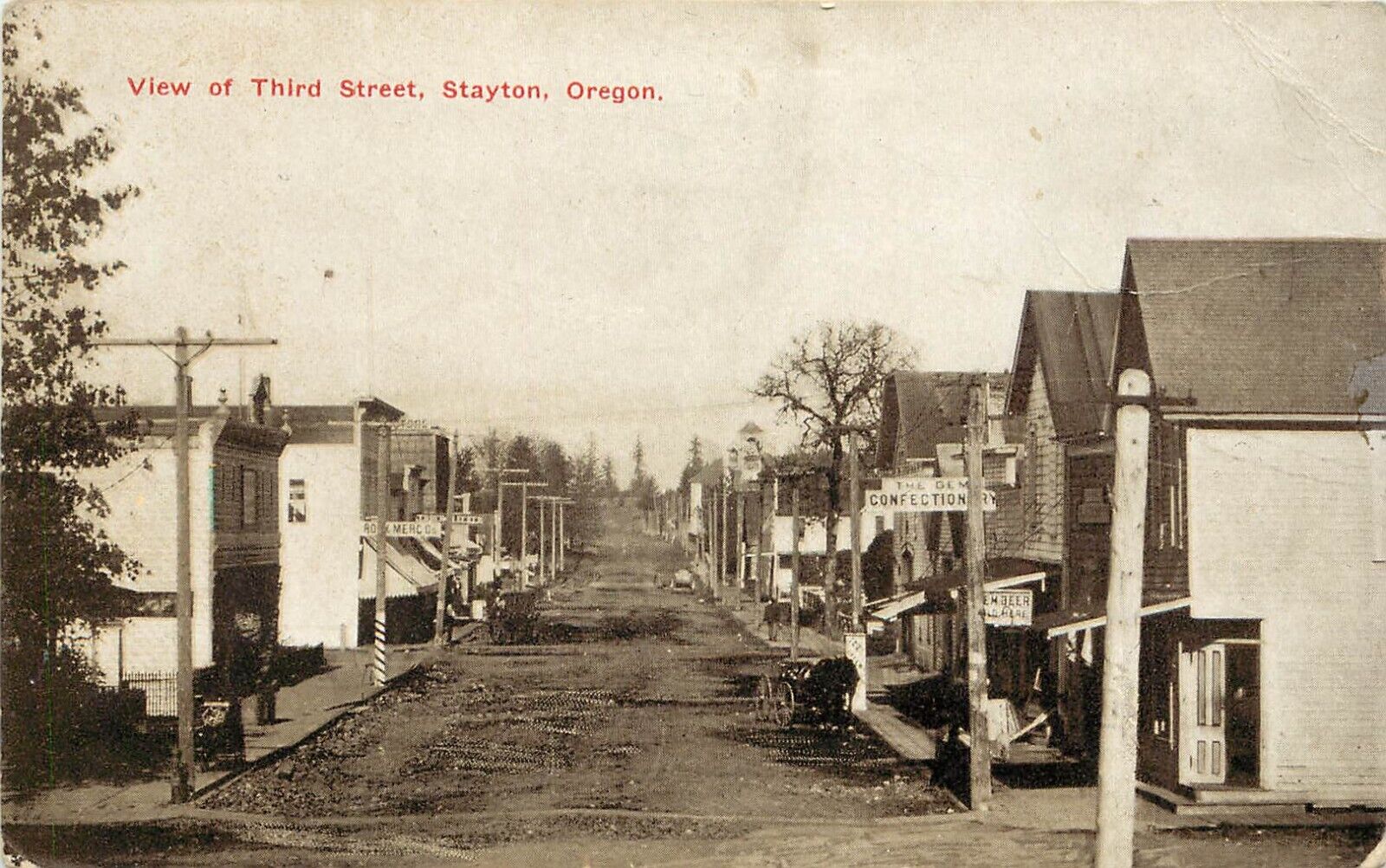 c1910 Postcard; Stayton OR Third Street Business Signs, Marion County, Posted