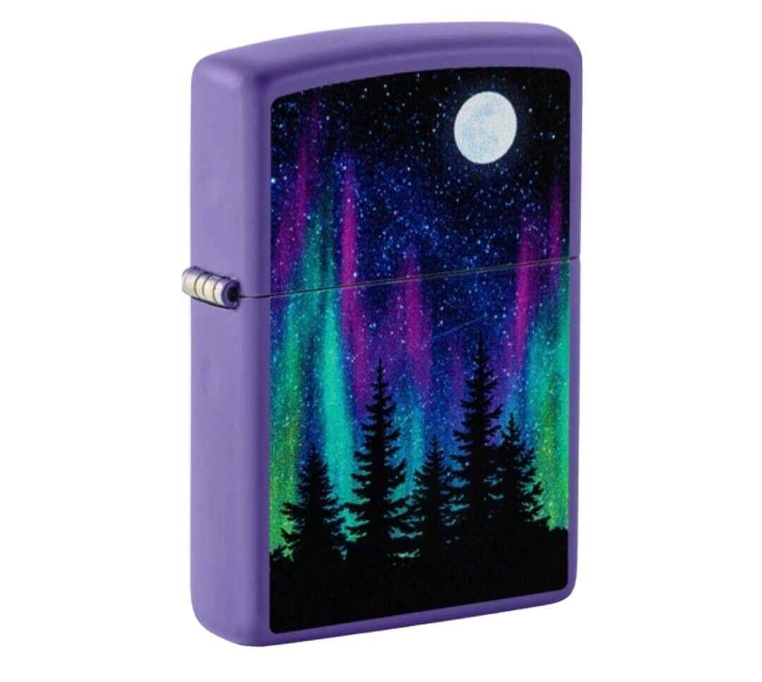 New Northern Lights purple Matte Night In The Forest Design Zippo 48565