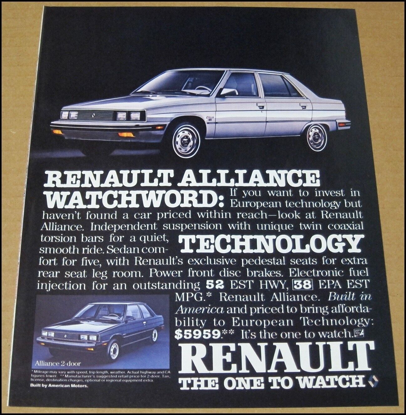 1984 Renault Alliance Print Ad 1983 Car Auto Automobile Advertisement Vintage