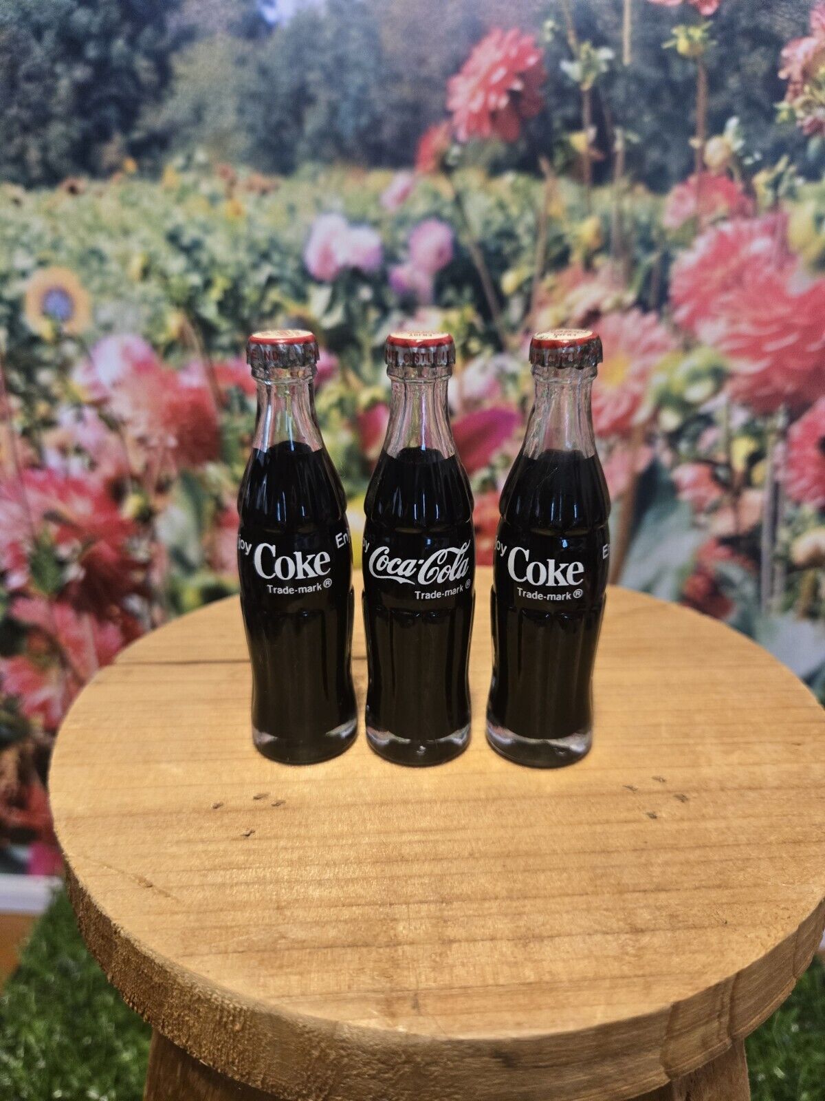 Lot Of 3 Vintage Glass Miniature Mini Coke Coca Cola Bottles VGC