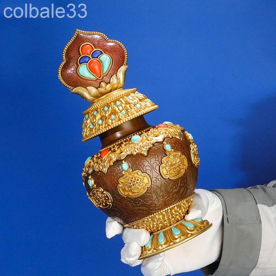 25cm Copper Eight Auspicious treasure bottle Tibet buddhism wealth vase lucky