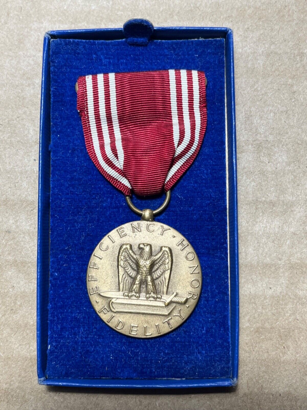 WW2 US Army Good Conduct Medal Sewn on Brooch Ribbon Bar In a Box Memorial D Spl