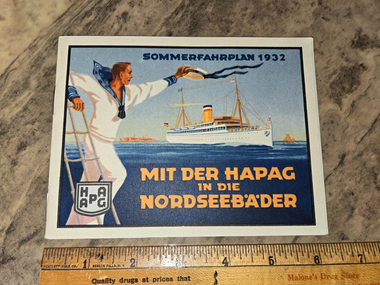 1932 HAPAG SOMMERFAHRPLAN NORDSEEBADER STEAMSHIP SCHEDULE  GERMAN OCEAN LINER