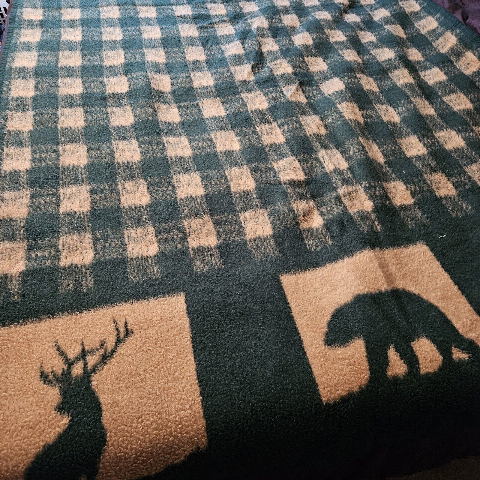 Vintage biederlack blanket Deer Bear Moose Lodge Lake