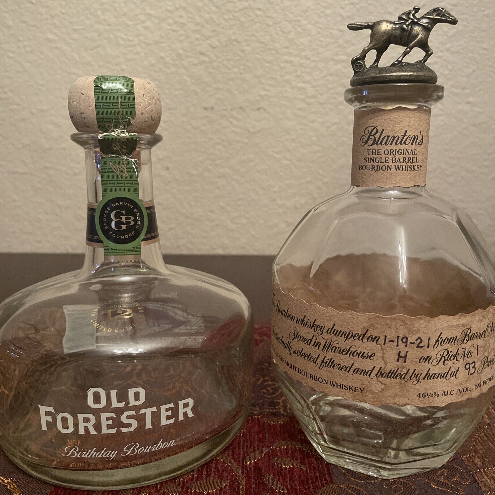 1 Old Forester Birthday Bourbon & 1 Blanton’s Single Barrel with Top Letter “T”